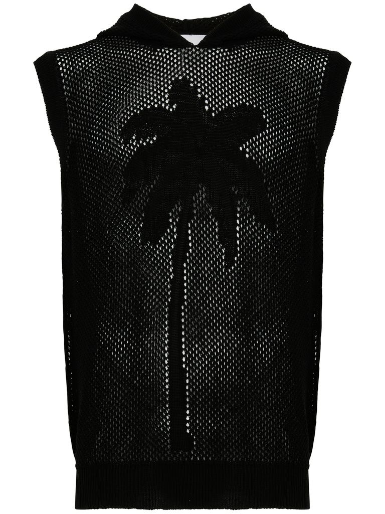 AMARANTO BLACK KNITTED MESH T-SHIRT WITH EMBROIDERY