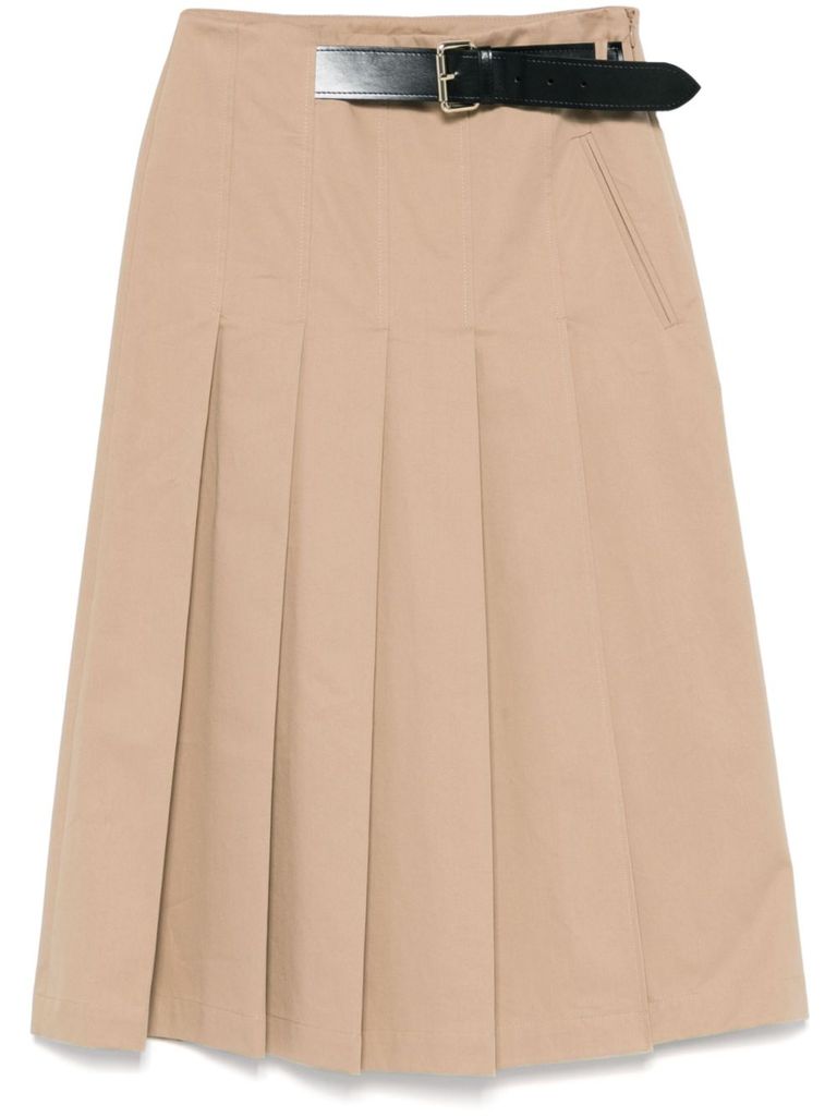 Semicouture Semi Couture Pleated High-waist Midi Skirt With Structured Belt In Green