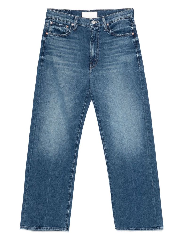 Mother High-waisted Cropped Jeans In Blue Denim In Blue