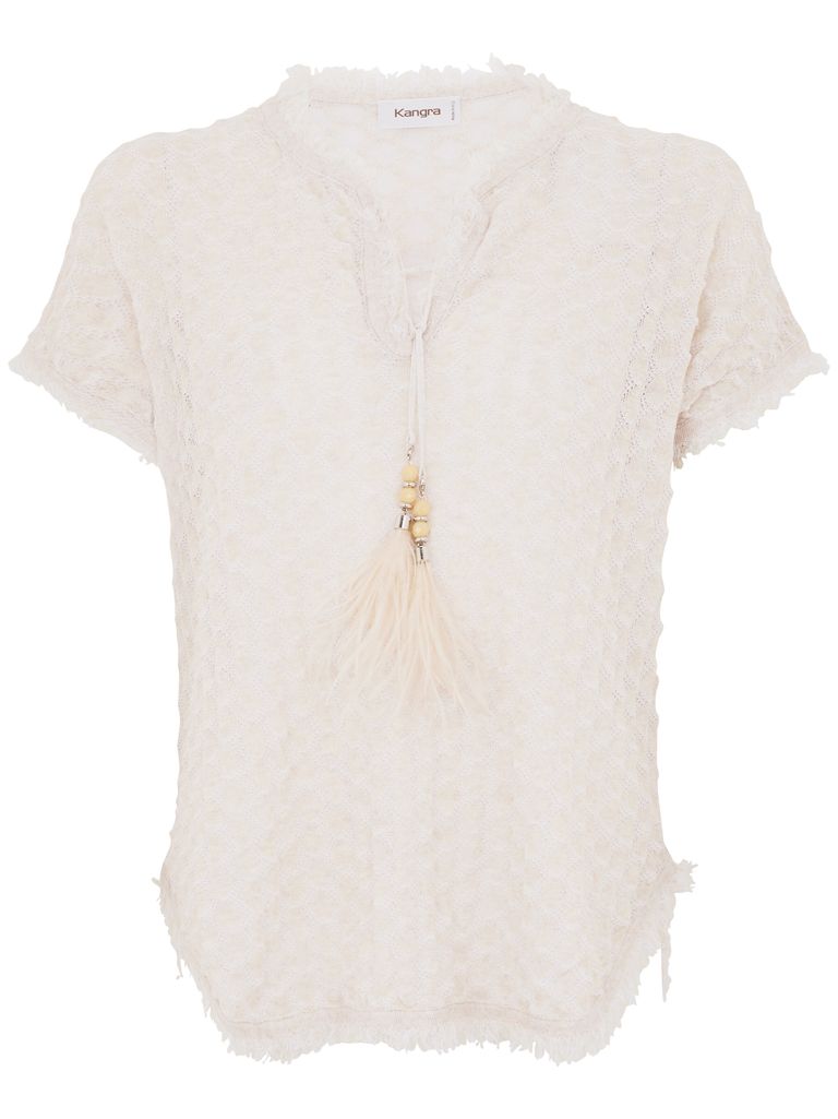 Kangra Cashmere Ecru Cotton Blend Short-sleeved Sweater In Beige