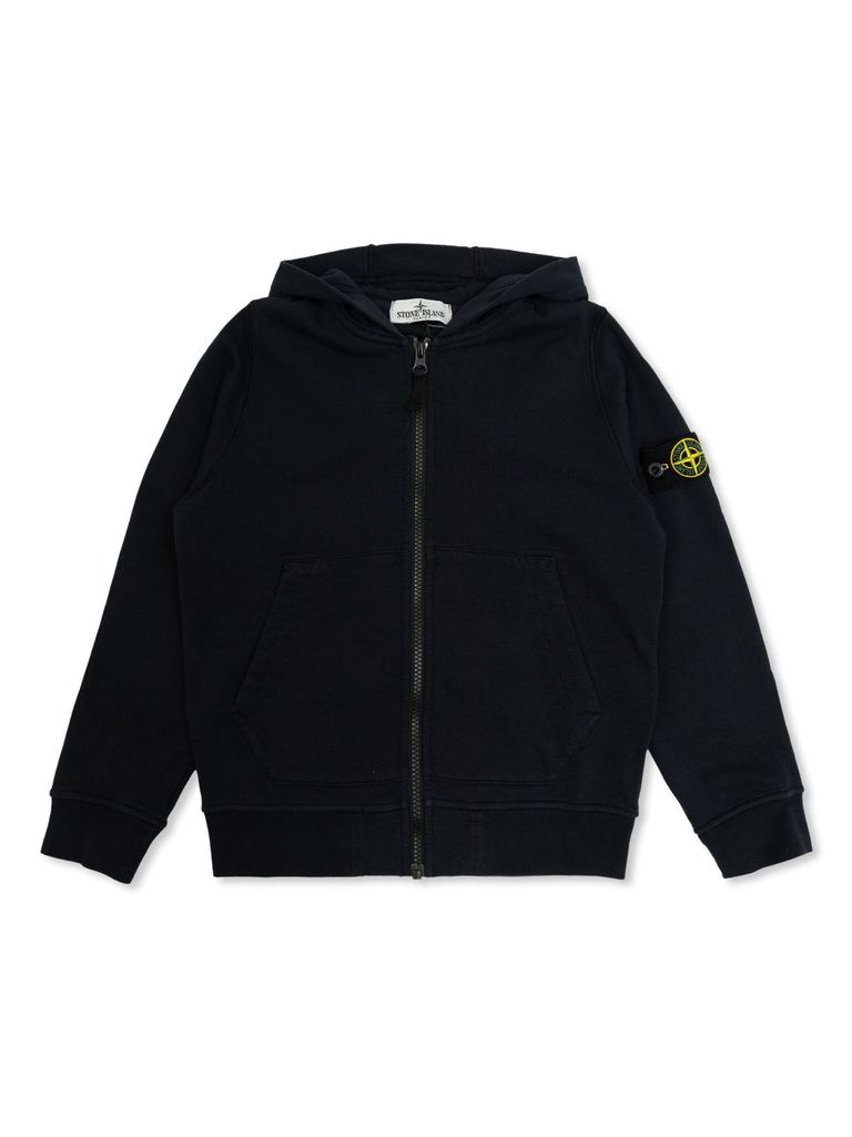 Black cotton hoodie with white logo