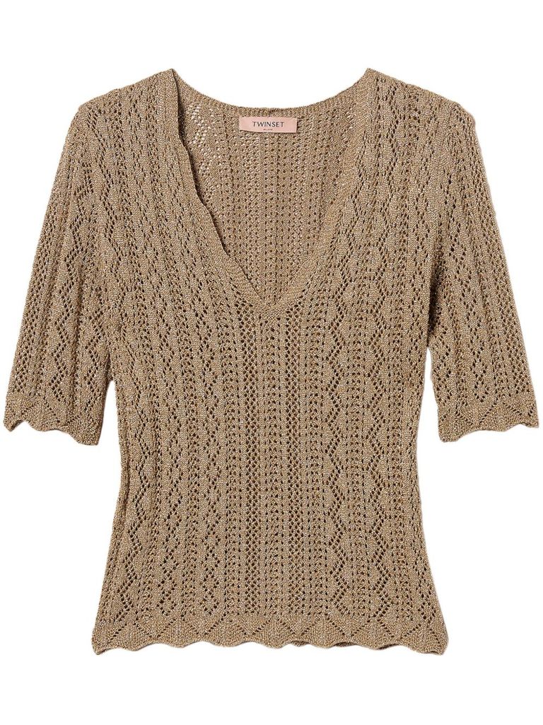 Shop Twinset Beige Lurex Sweater In Green