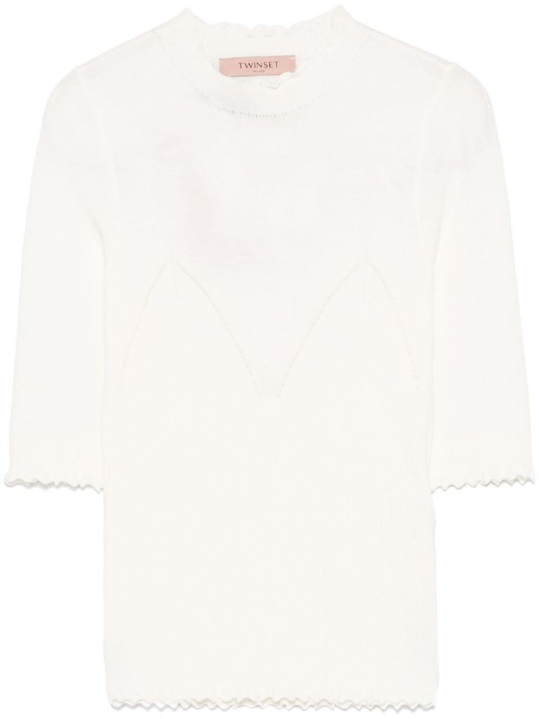 Shop Twinset White Sweater With Half-length Sleeves
