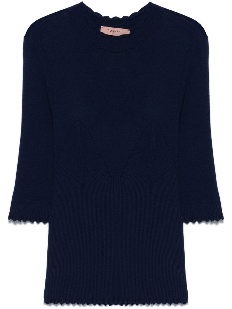 Shop Twinset Navy Blue Sweater With Half-length Sleeves