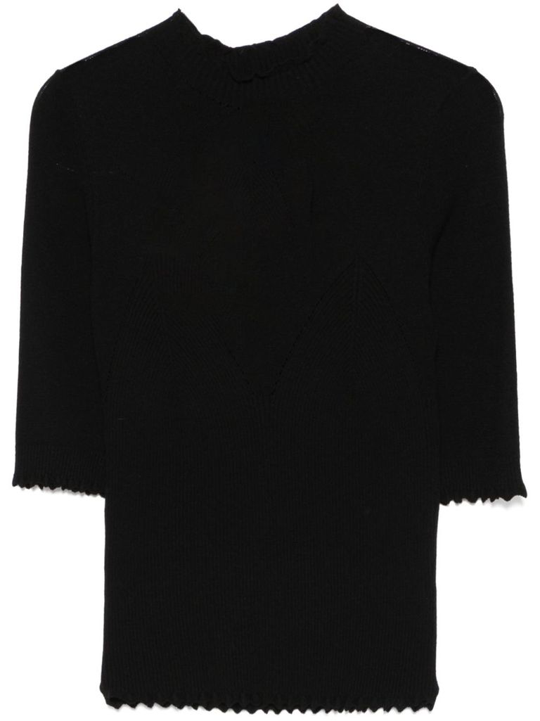 Shop Twinset Black Sweater Short Sleeves Scallop Edge