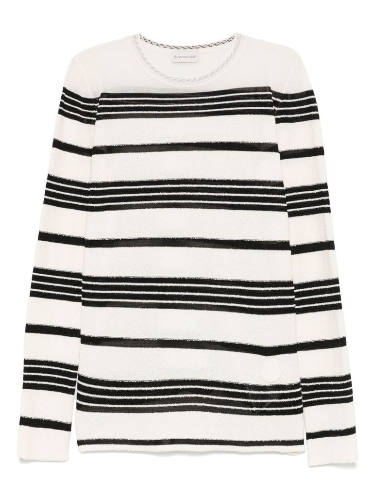 Moncler Classic Striped Maglie Sweater With Round Neckline In White