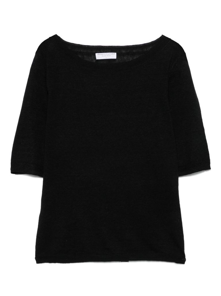 Majestic Filatures Black Linen Sweater In Black