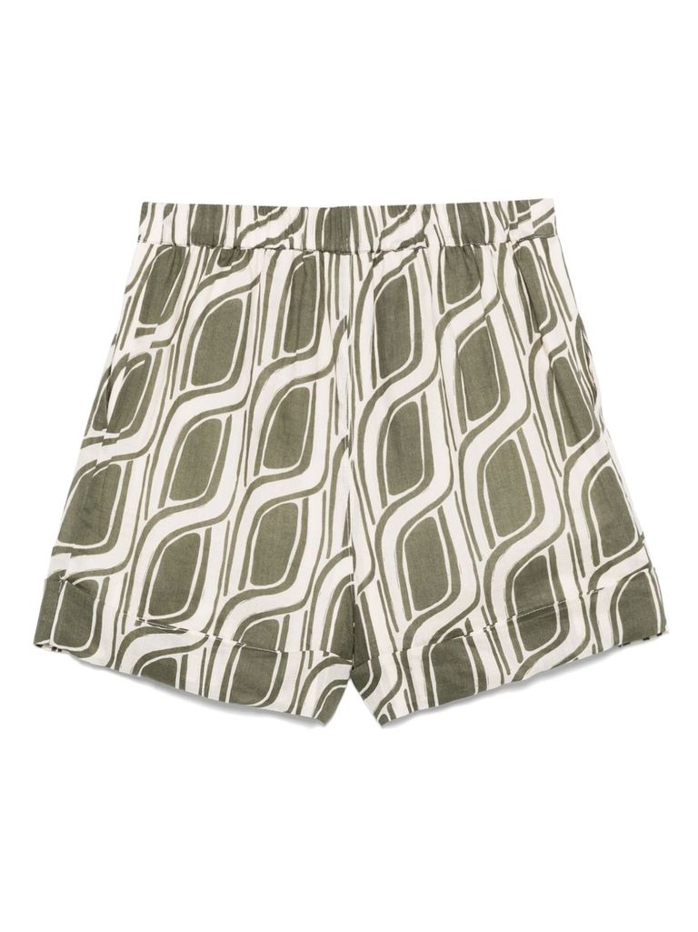 Shop Liu •jo Green Pattern Ramie Shorts In Multicolour
