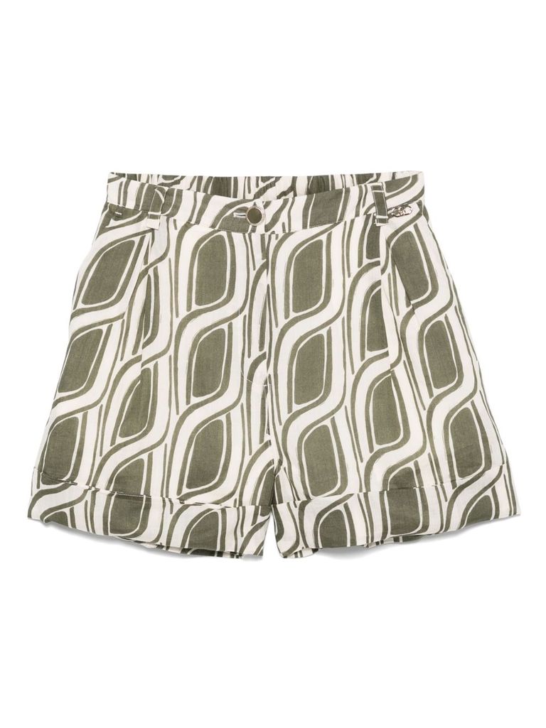 Shop Liu •jo Green Pattern Ramie Shorts In Multicolour
