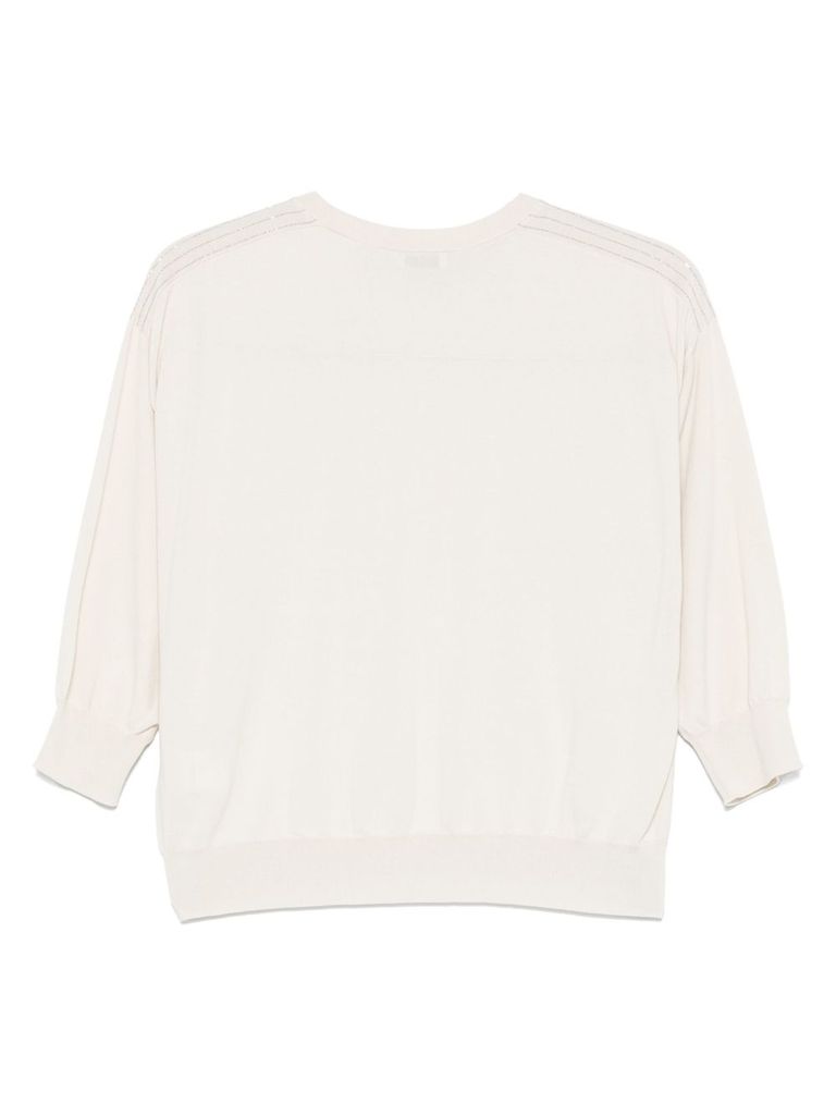 Shop Peserico Beige Cotton Sweater With Three-quarter Length Sleeves