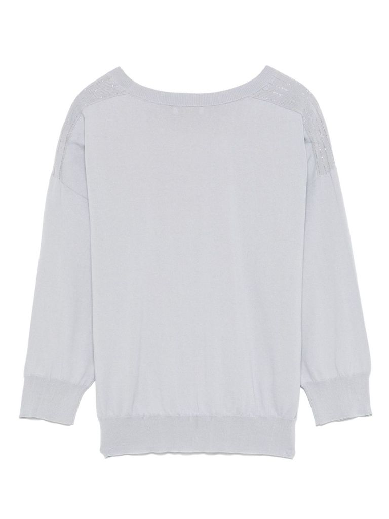 Shop Peserico Grey Cotton Sweater With Three-quarter Length Sleeves