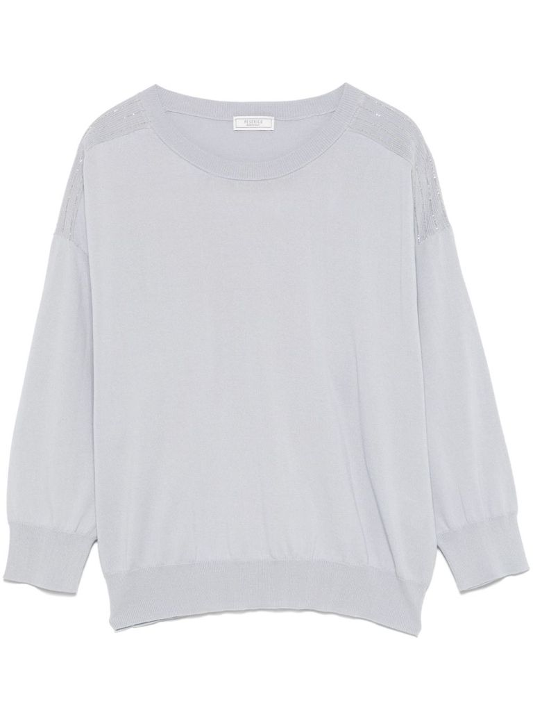 Shop Peserico Grey Cotton Sweater With Three-quarter Length Sleeves