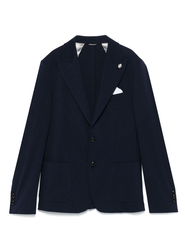 Shop Daniele Alessandrini Elegant Navy Blue Cotton Blazer