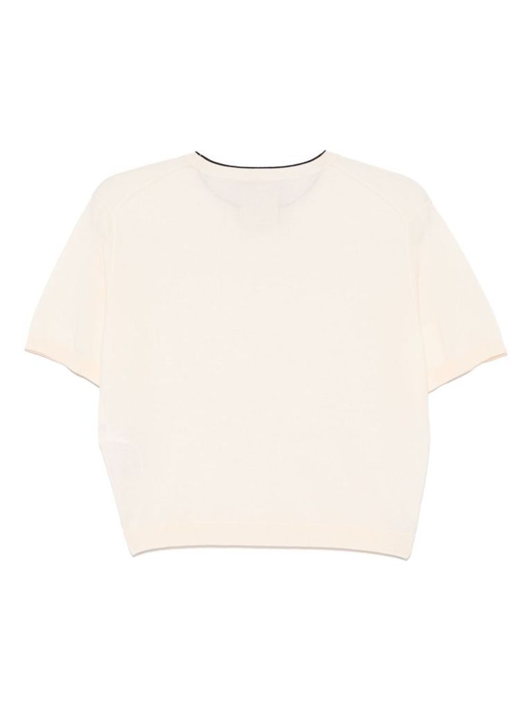 Shop Semicouture Beige Cotton Sweater With Short Sleeves