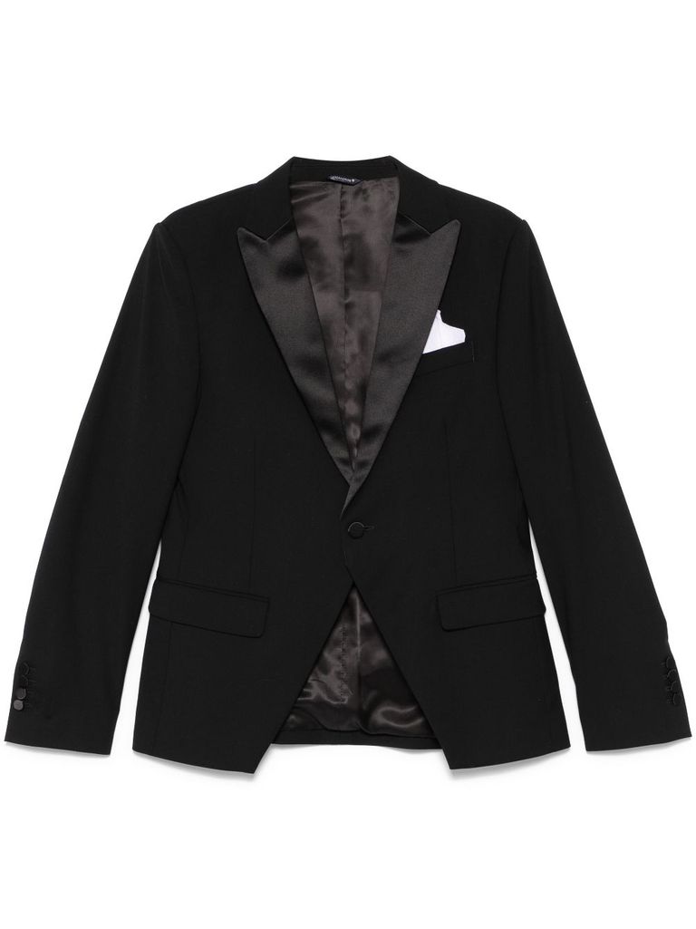 Shop Daniele Alessandrini Black Blazer With Glossy Lapels