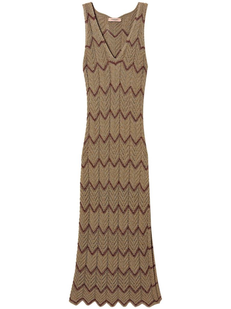 TWINSET MIDI DRESS WITH ZIG ZAG MOTIF WITH SLIT 