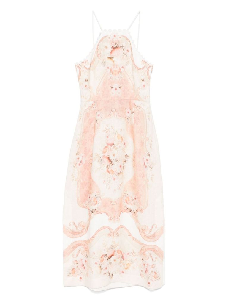 Shop Twinset Midi Dress In White Linen With Print