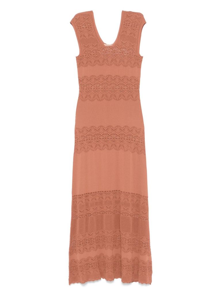 Twinset Twin-set Maxi Dress With Deep V-neckline In Brown