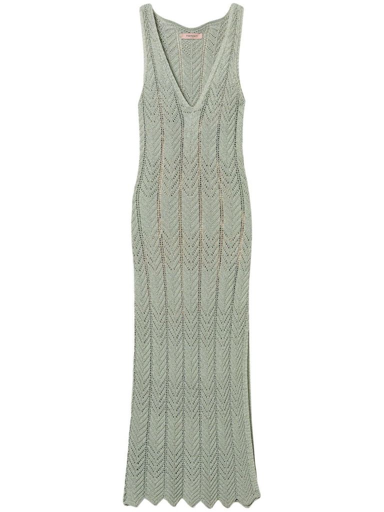Shop Twinset Green Midi Dress With Lurex-effect
