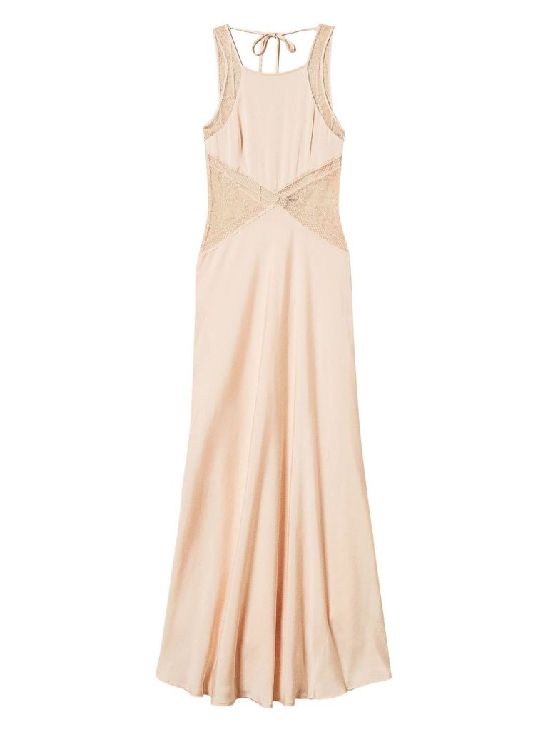 Twinset Flared Beige Long Dress With Lace In Beige