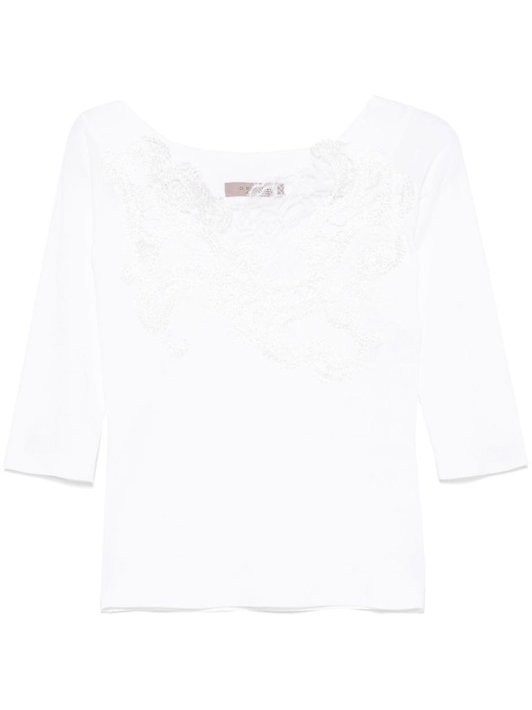 D Exterior Top In White With Lace Neck In White