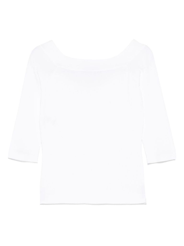 D Exterior Top In White With Lace Neck In White