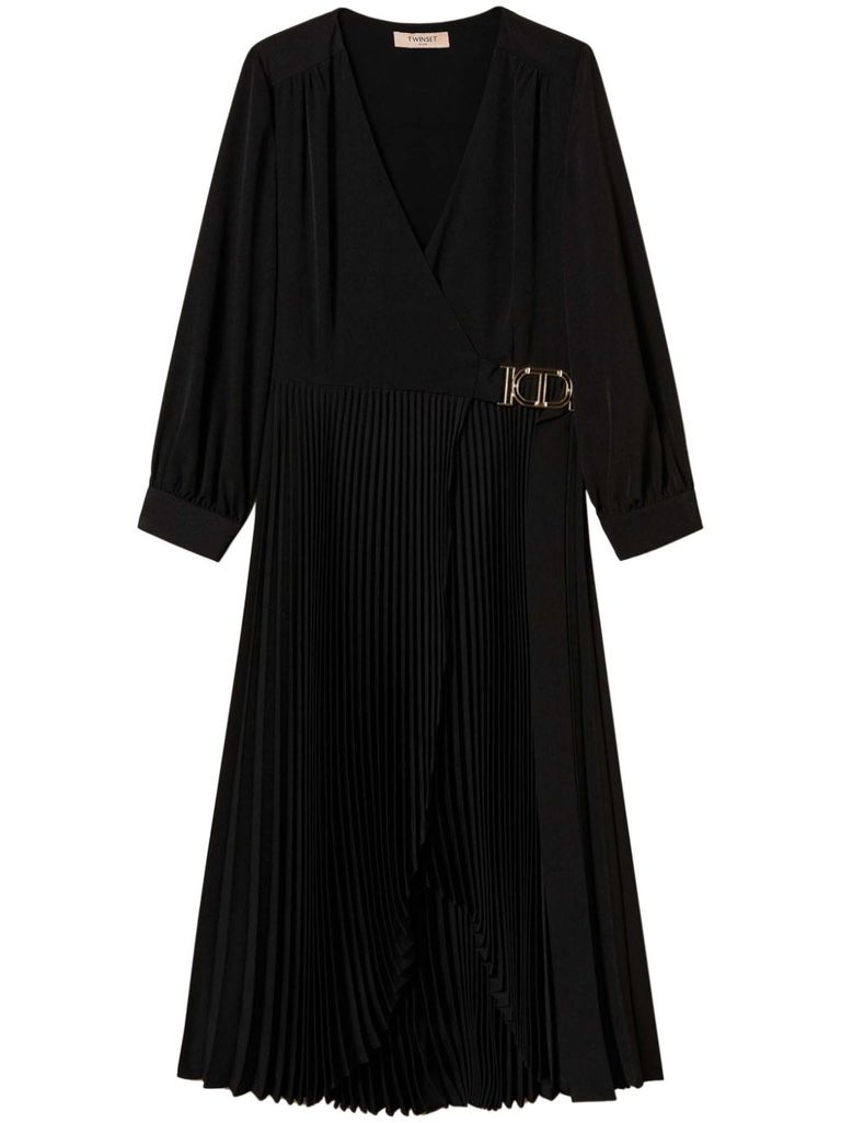 Shop Twinset Black Midi Dress With Plissè