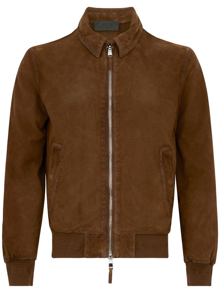 The Jack And Jackie Leathers Brown Leather Bomber Jacket With Zip Front In Brown