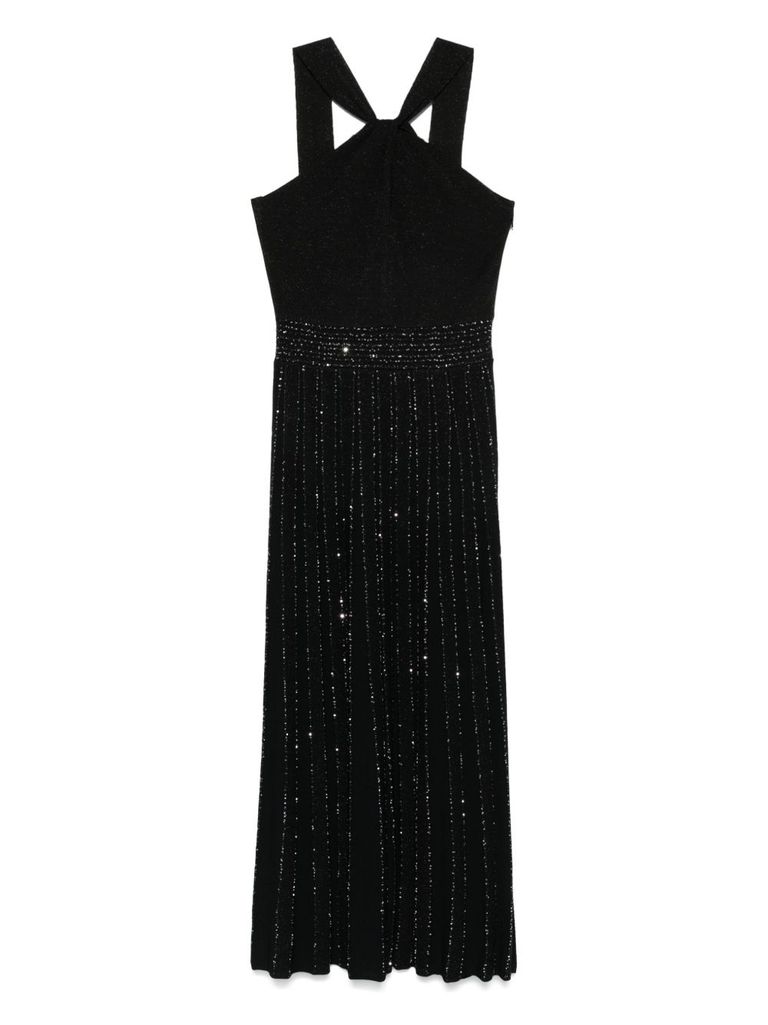 D EXTERIOR BLACK FLARED LONG DRESS WITH LUREX-EFFECT 
