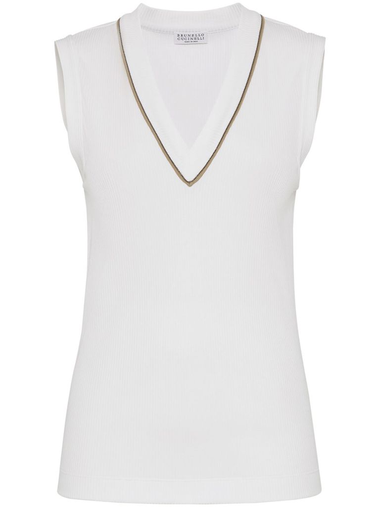 Brunello Cucinelli Stretch-cotton V-neck Top In White