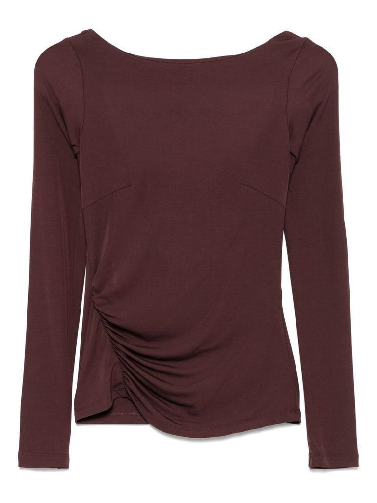 Elisabetta Franchi Brown T-shirt With Boat Neck Thin Straps In Brown