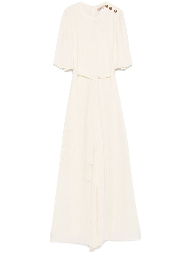 Twinset Twin-set Fully Pleated Light Beige Maxi Dress In White