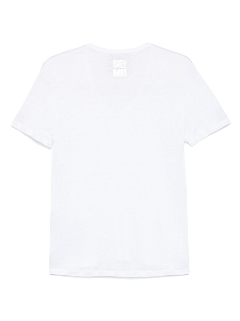 SEMICOUTURE WHITE LINEN SHORT SLEEVES T-SHIRT