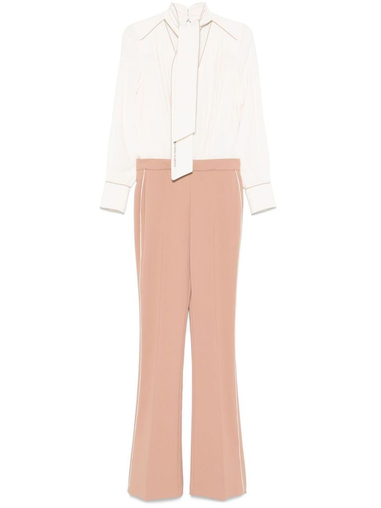ELISABETTA FRANCHI BEIGE AND WHITE JUMPSUIT WITH NECK DETAIL 