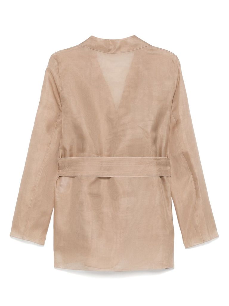 Antonelli 'james' Jacket In Beige Silk With Belt In Beige