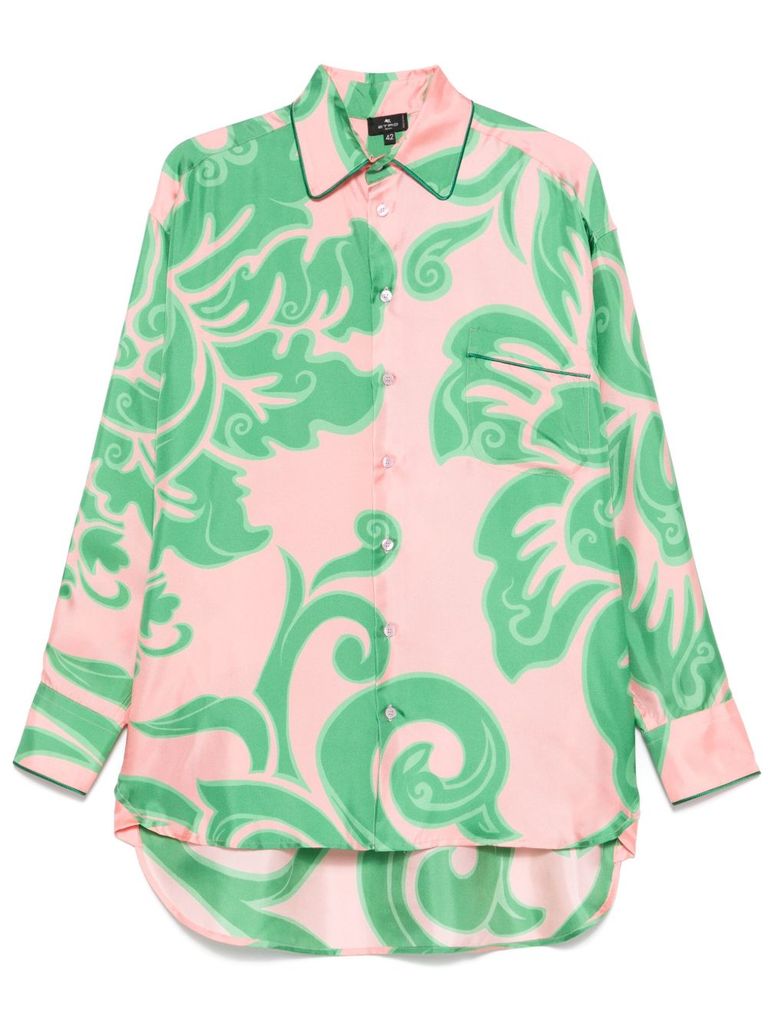 Etro Pink Silk Shirt With Green Print Women In Pink