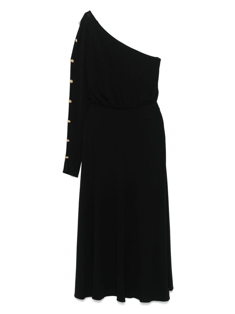 Shop Elisabetta Franchi Black Single-shoulder Midi Dress