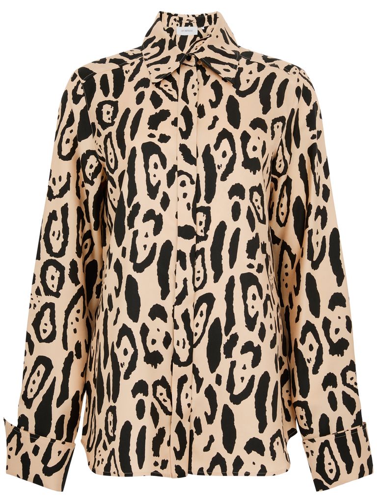 Sportmax Armony Animal Patterned Long-sleeved Shirt In Beige