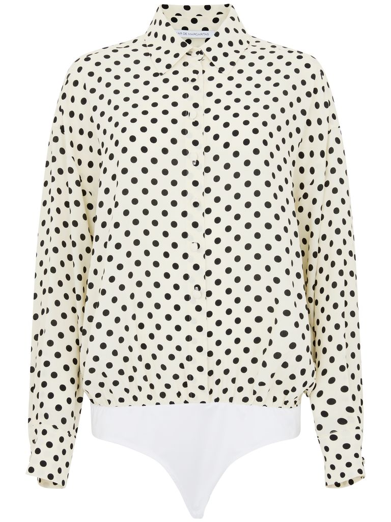 Mar De Margaritas Body Shirt With Black Polka Dots In Beige