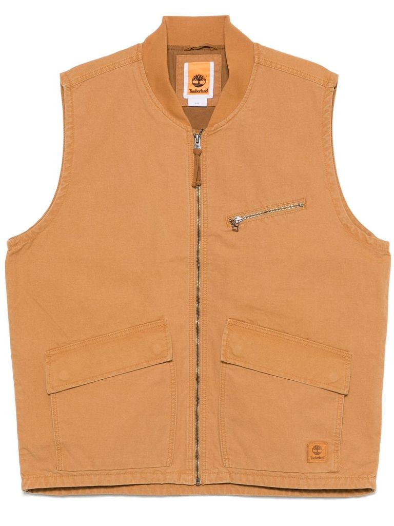 Timberland Beige Jacket With Zip Front And Stand-up Collar In Beige