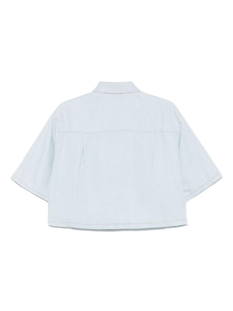 Shop Semicouture Light Blue 'damania' Crop Shirt With Pocket
