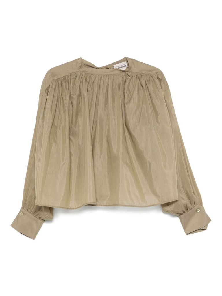 Shop Semicouture Beige 'saturnina' Blouse In Cotton And Silk