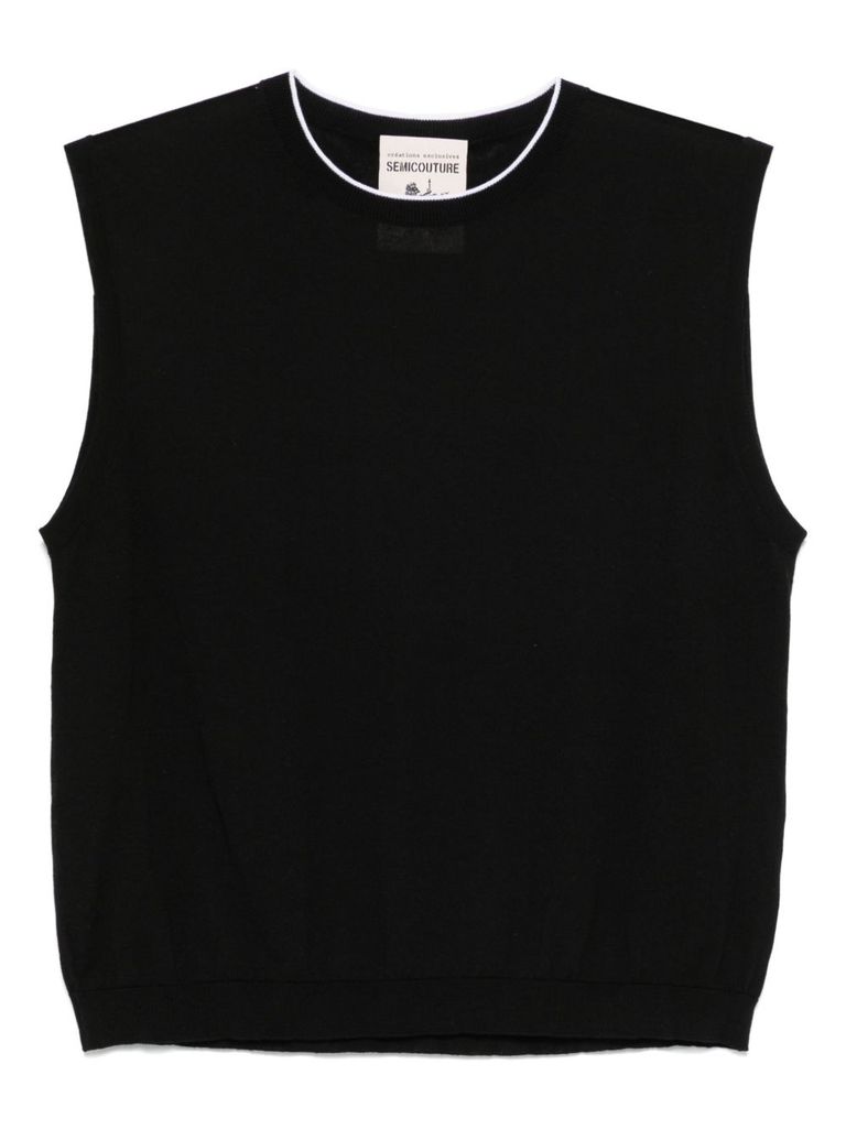 Shop Semicouture Black 'isabeau' Top In Cotton