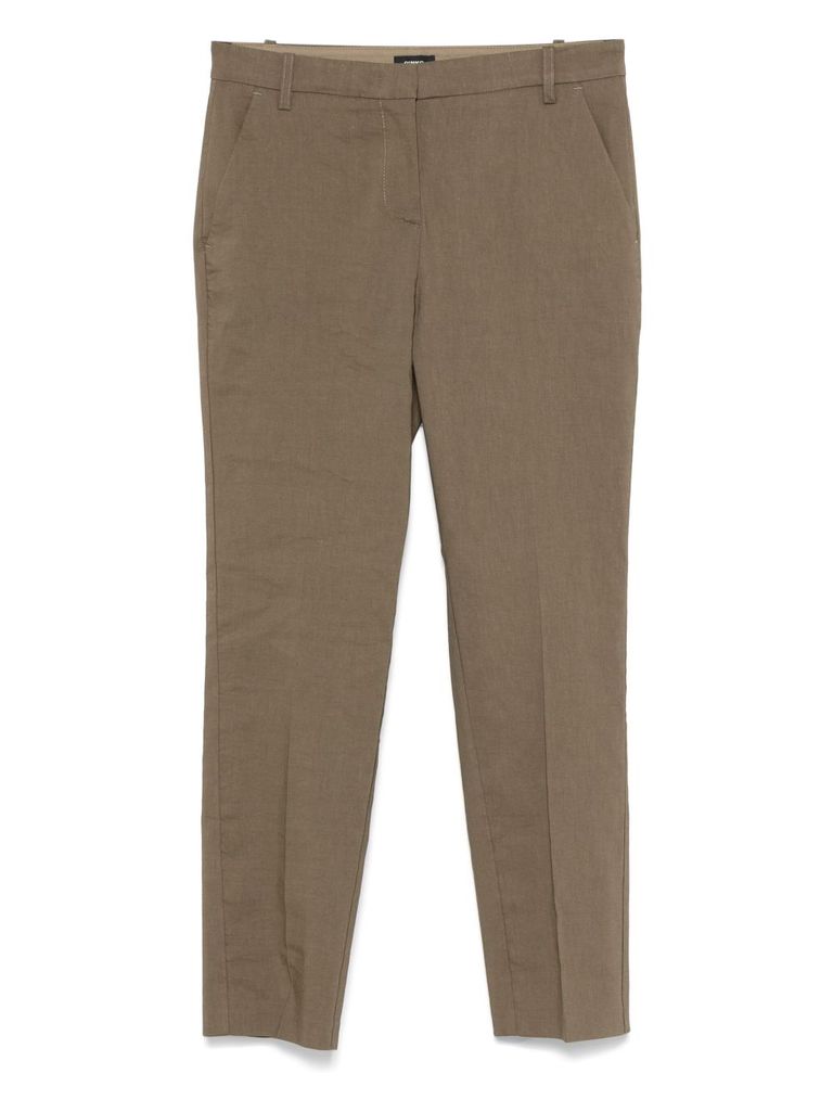 Pinko Tailored Green Trousers With Mid-rise Waist In Green