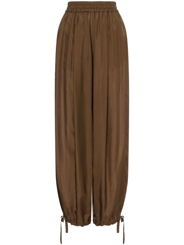 Shop Philosophy Di Lorenzo Serafini Soft Trousers In Brown Silk With Elastic