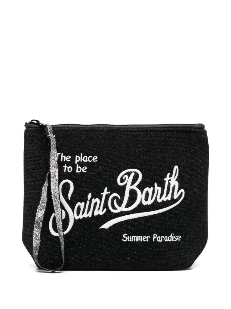 MC2 SAINT BARTH BLACK 'ALINE LUREX' CLUTCH BAG WITH WHITE LOGO