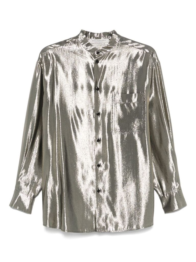 Shop Philosophy Di Lorenzo Serafini Silver Shirt In Silk Laminated-effect