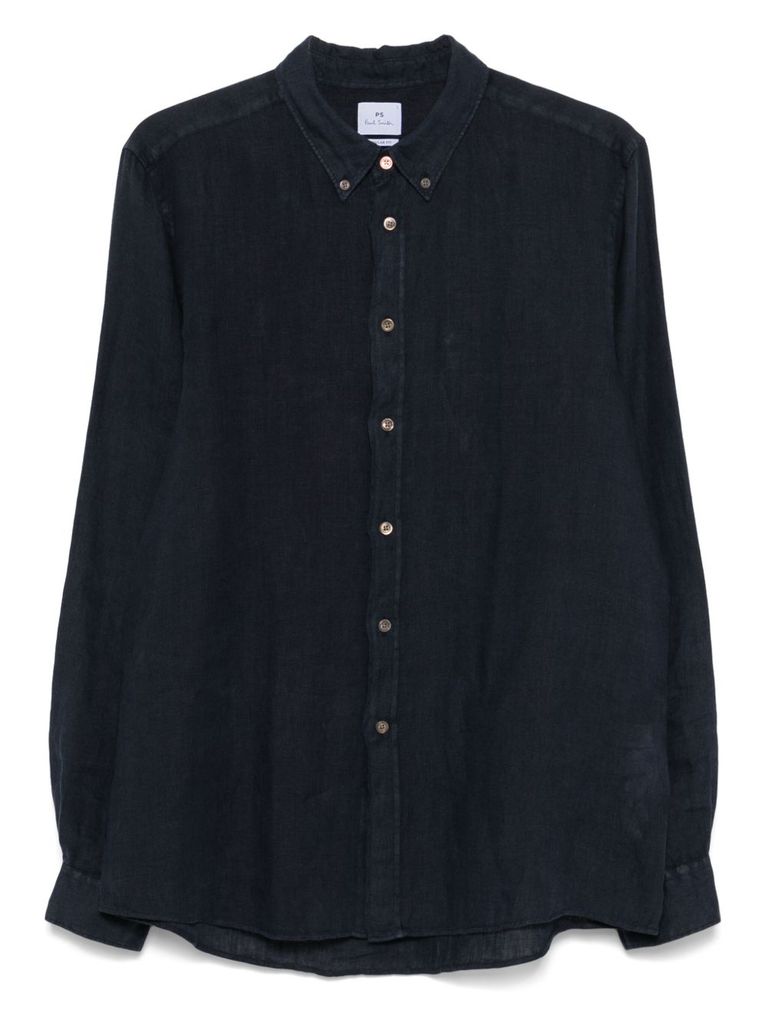 Ps By Paul Smith Navy Blue Linen Shirt In Blue