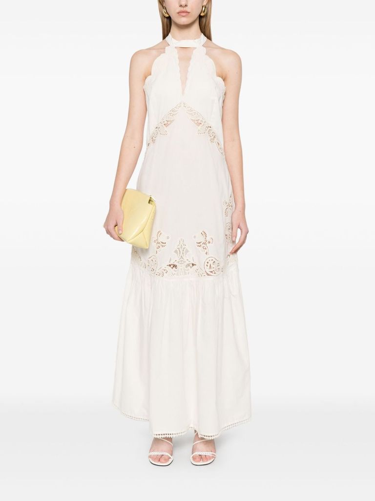 Shop Twinset Ivory Halter Long Dress In Beige
