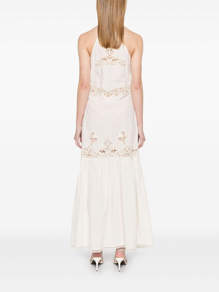 Shop Twinset Ivory Halter Long Dress In Beige